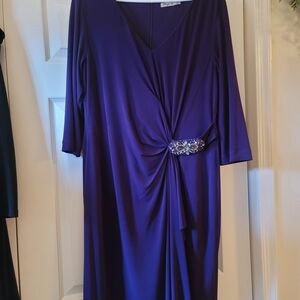 Eliza J Deep Purple Long Sleeve Dress with Embellished Accent
